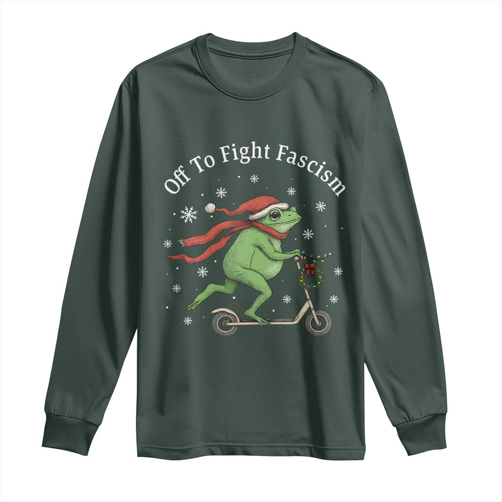 Portland Frog Protest Off To Fight Fascism Long Sleeve Shirt Funny Christmas Gift TS12 Dark Forest Green Print Your Wear