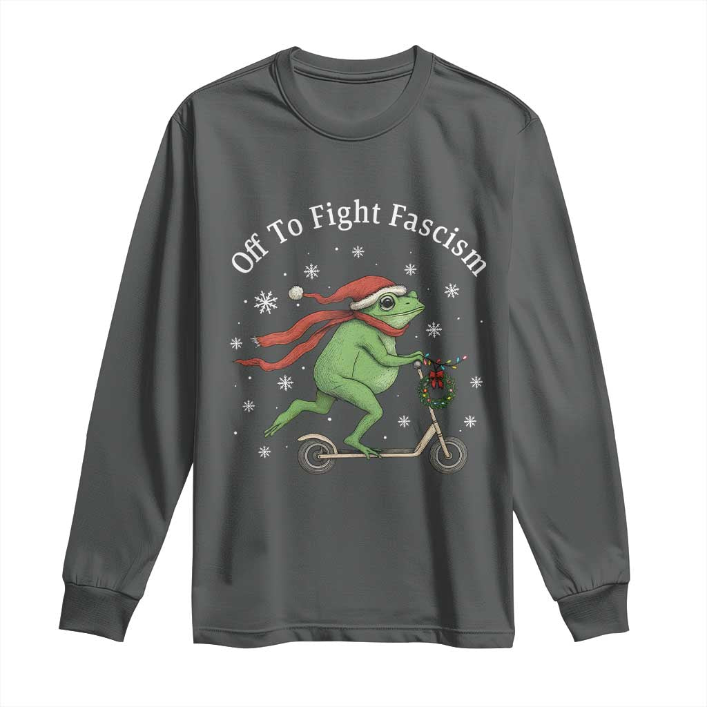 Portland Frog Protest Off To Fight Fascism Long Sleeve Shirt Funny Christmas Gift TS12 Dark Heather Print Your Wear