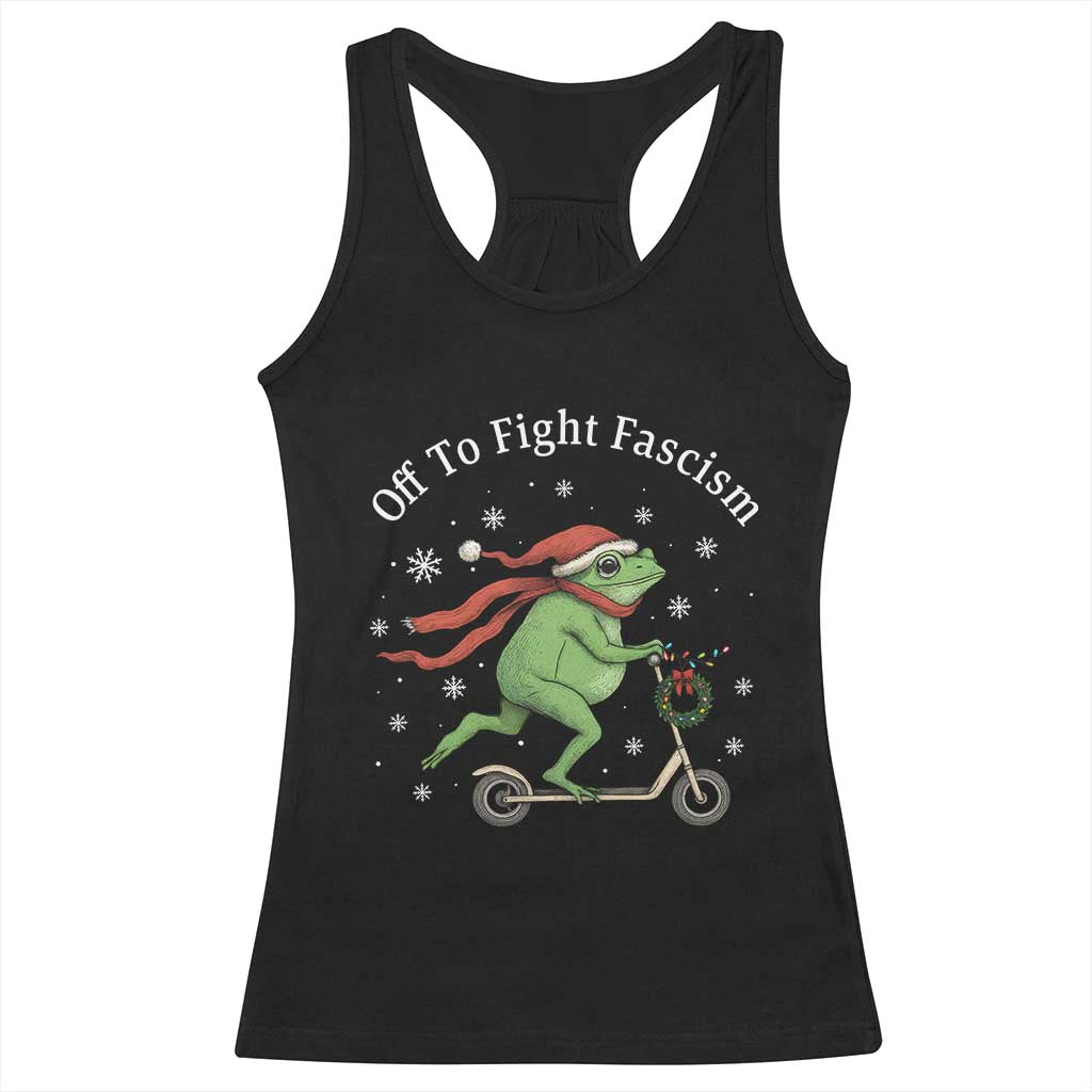 Portland Frog Protest Off To Fight Fascism Racerback Tank Top Funny Christmas Gift - Print Your Wear