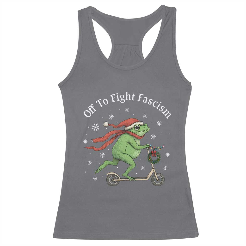 Portland Frog Protest Off To Fight Fascism Racerback Tank Top Funny Christmas Gift TS12 Charcoal Print Your Wear