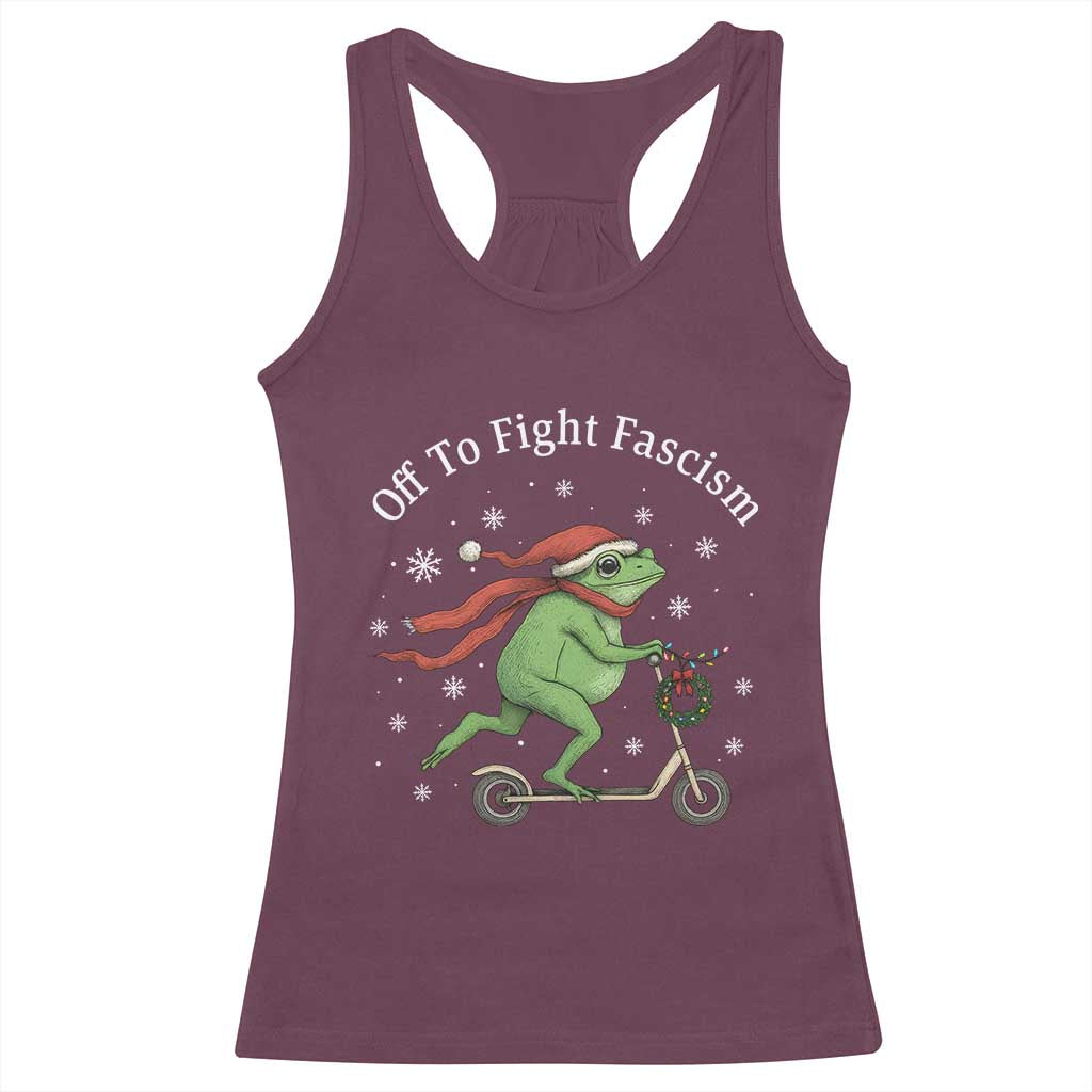 Portland Frog Protest Off To Fight Fascism Racerback Tank Top Funny Christmas Gift TS12 Maroon Print Your Wear