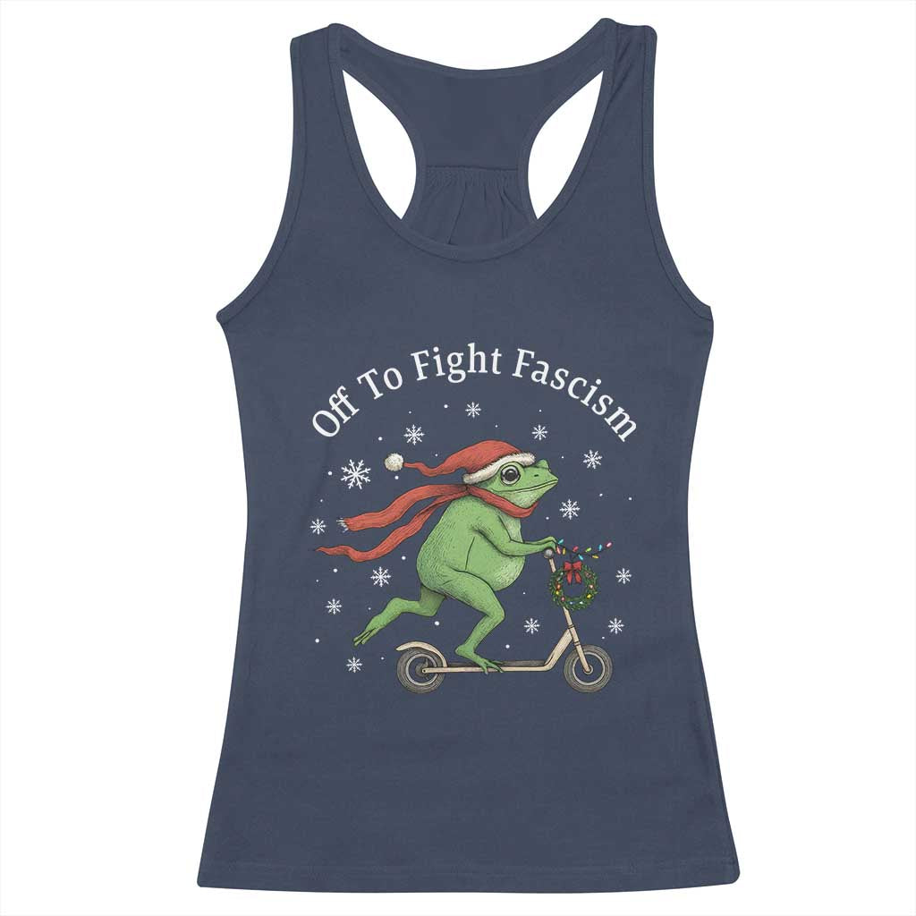 Portland Frog Protest Off To Fight Fascism Racerback Tank Top Funny Christmas Gift TS12 Navy Print Your Wear