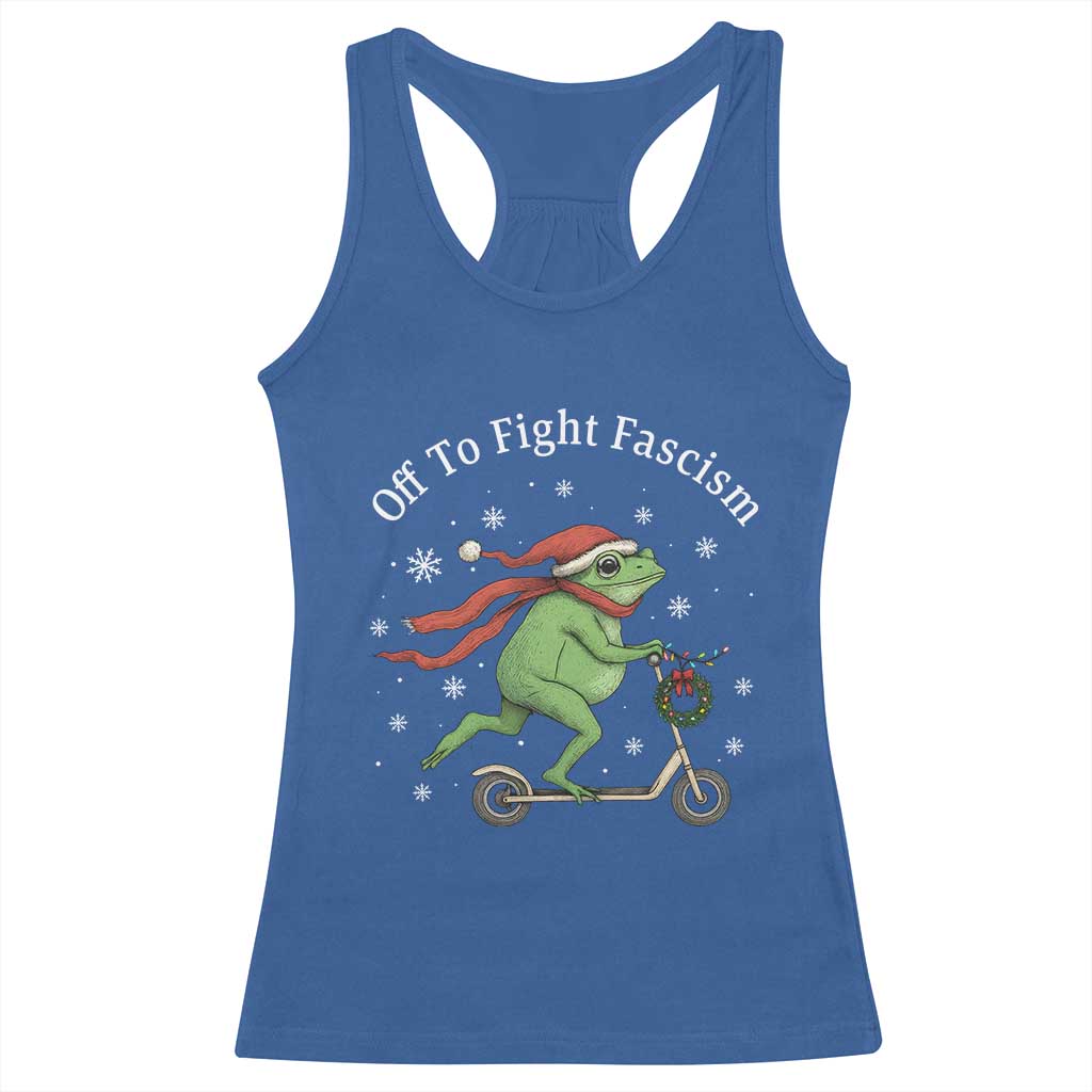Portland Frog Protest Off To Fight Fascism Racerback Tank Top Funny Christmas Gift TS12 Royal Blue Print Your Wear
