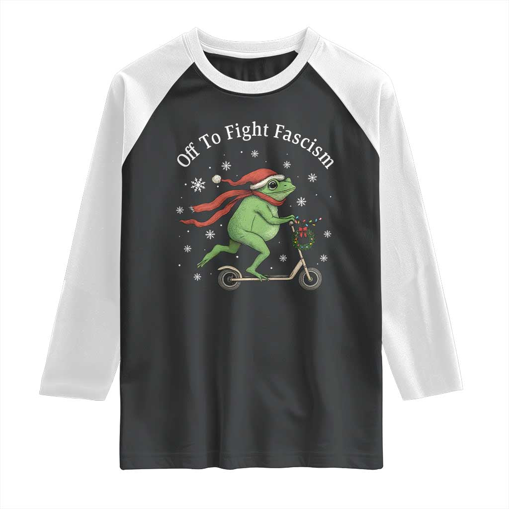 Portland Frog Protest Off To Fight Fascism Raglan Shirt Funny Christmas Gift TS12 Black White Print Your Wear