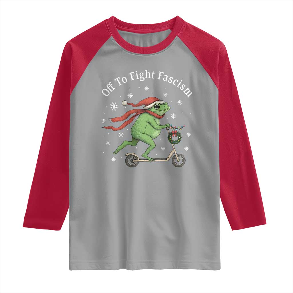 Portland Frog Protest Off To Fight Fascism Raglan Shirt Funny Christmas Gift TS12 Sport Gray Red Print Your Wear