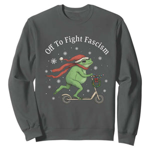 Portland Frog Protest Off To Fight Fascism Sweatshirt Funny Christmas Gift TS12 Dark Heather Print Your Wear