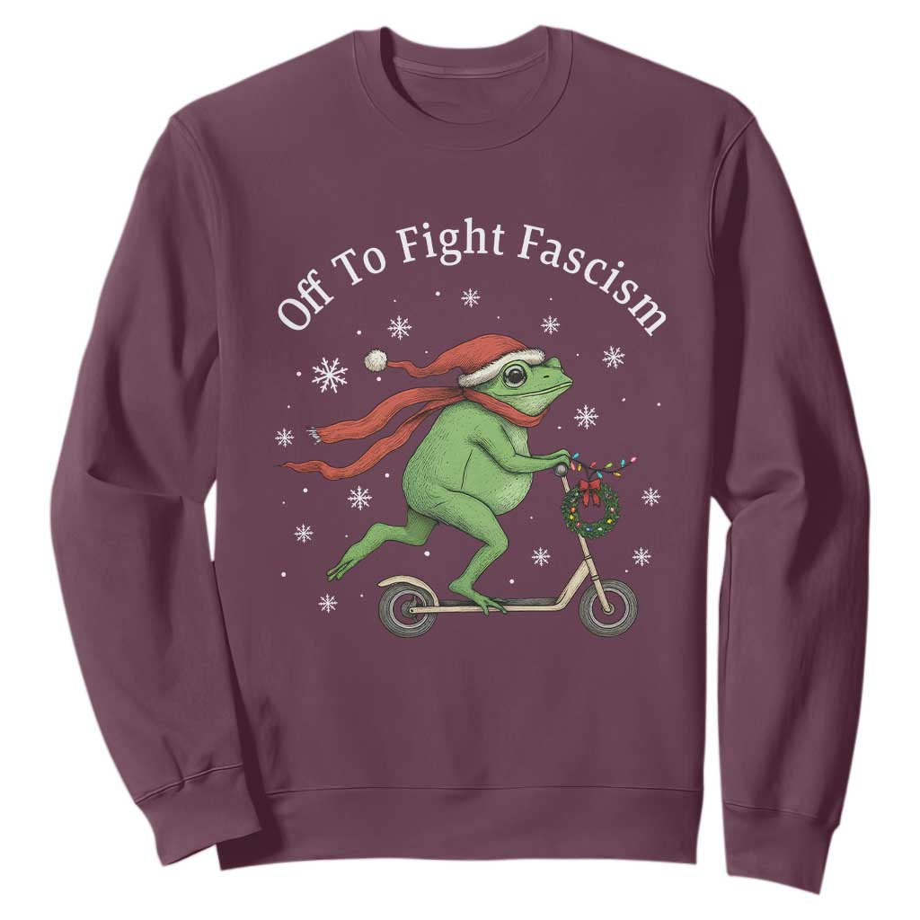 Portland Frog Protest Off To Fight Fascism Sweatshirt Funny Christmas Gift TS12 Maroon Print Your Wear
