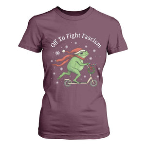 Portland Frog Protest Off To Fight Fascism T Shirt For Women Funny Christmas Gift TS12 Maroon Print Your Wear