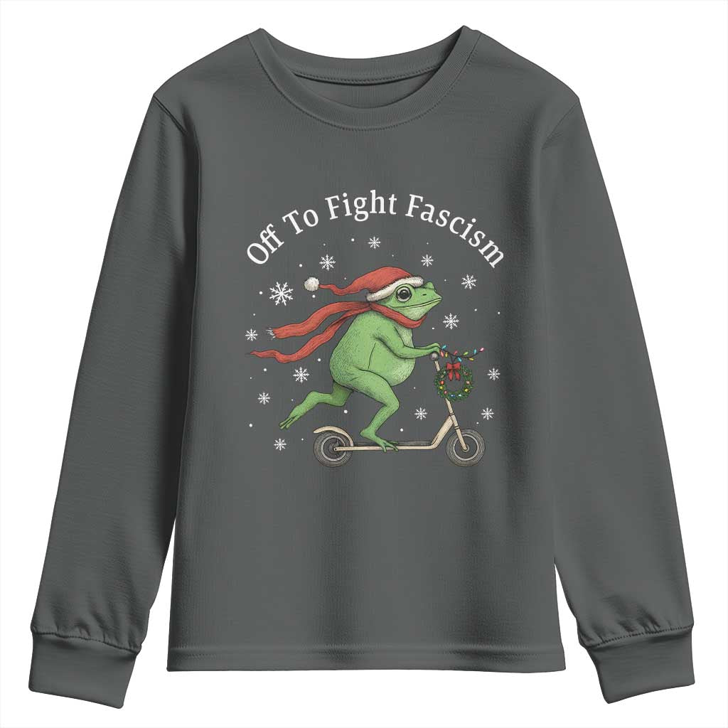 Portland Frog Protest Off To Fight Fascism Youth Sweatshirt Funny Christmas Gift TS12 Dark Heather Print Your Wear
