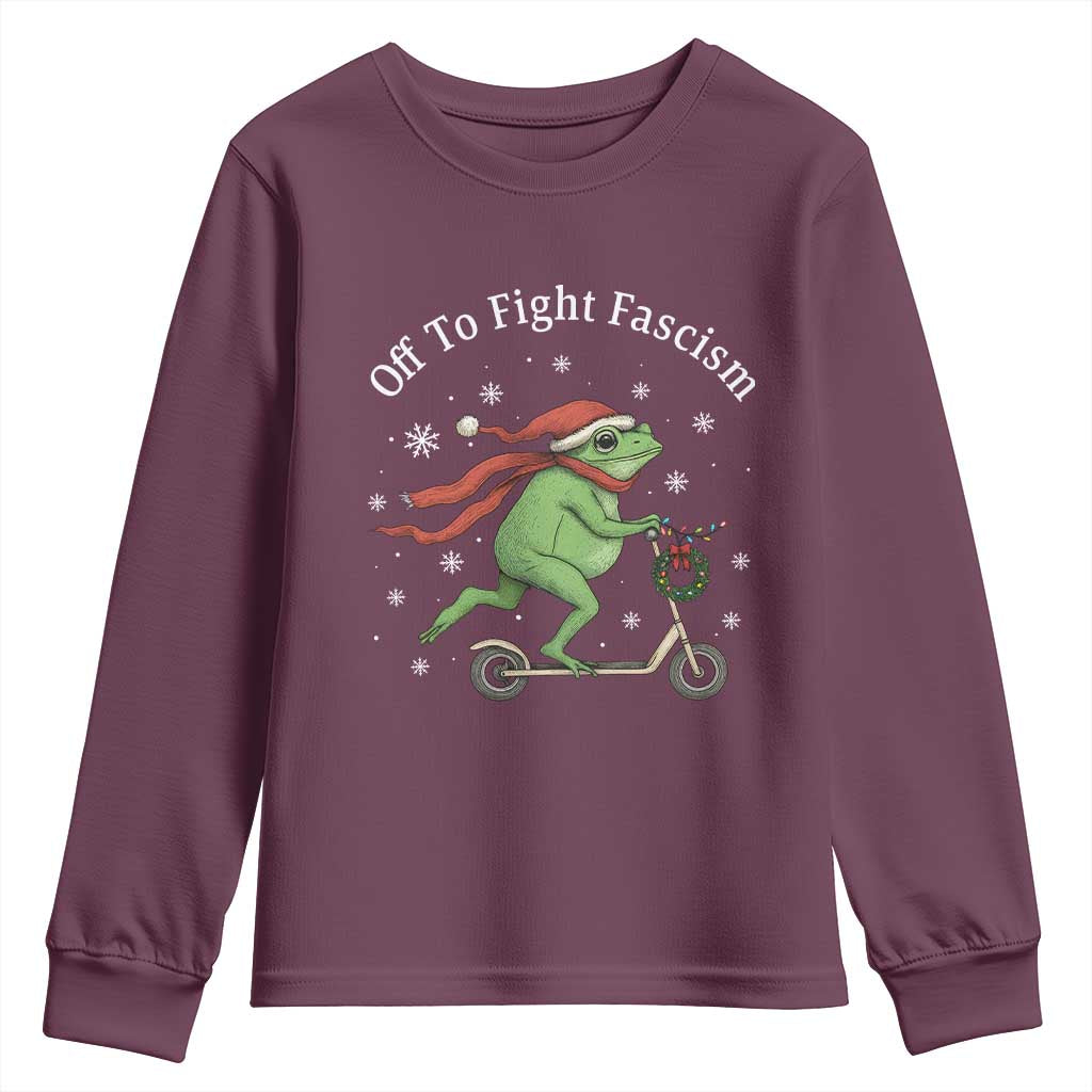 Portland Frog Protest Off To Fight Fascism Youth Sweatshirt Funny Christmas Gift TS12 Maroon Print Your Wear
