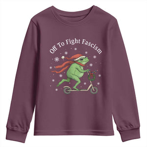 Portland Frog Protest Off To Fight Fascism Youth Sweatshirt Funny Christmas Gift TS12 Maroon Print Your Wear