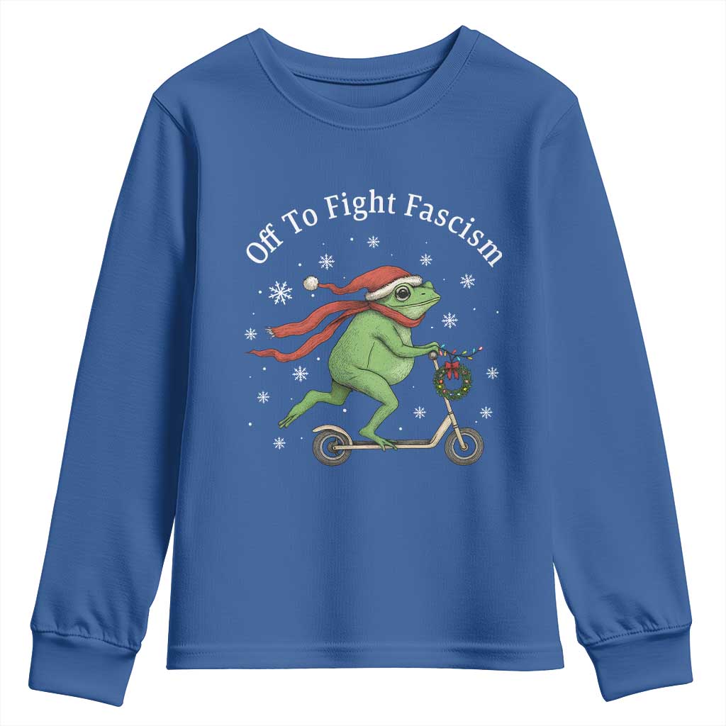 Portland Frog Protest Off To Fight Fascism Youth Sweatshirt Funny Christmas Gift TS12 Royal Blue Print Your Wear