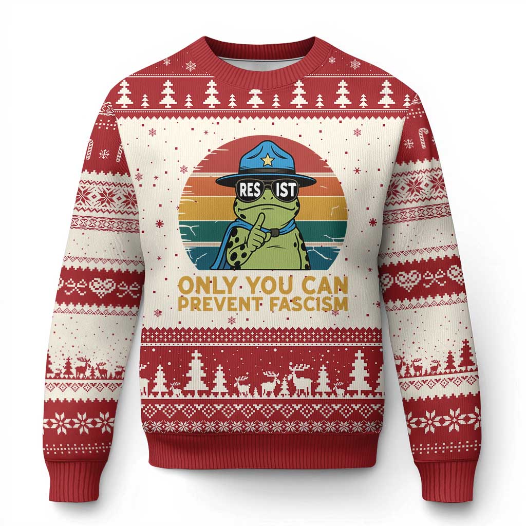 Only You Can Prevent Fascism Ugly Christmas Sweater Funny Portland Frog Protest Gift TS12 Beige Red Print Your Wear