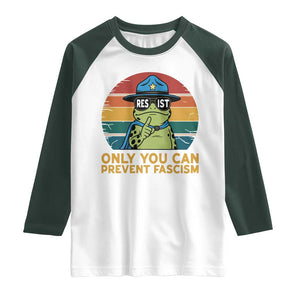 Only You Can Prevent Fascism Raglan Shirt Funny Portland Frog Protest Gift TS12 White Dark Forest Green Print Your Wear