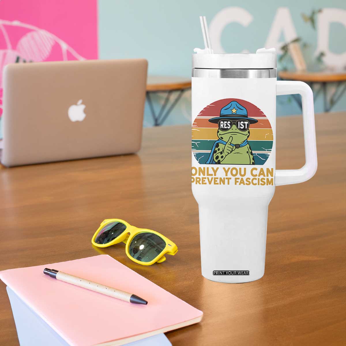 Only You Can Prevent Fascism Tumbler With Handle Funny Portland Frog Protest Gift TS12 Print Your Wear