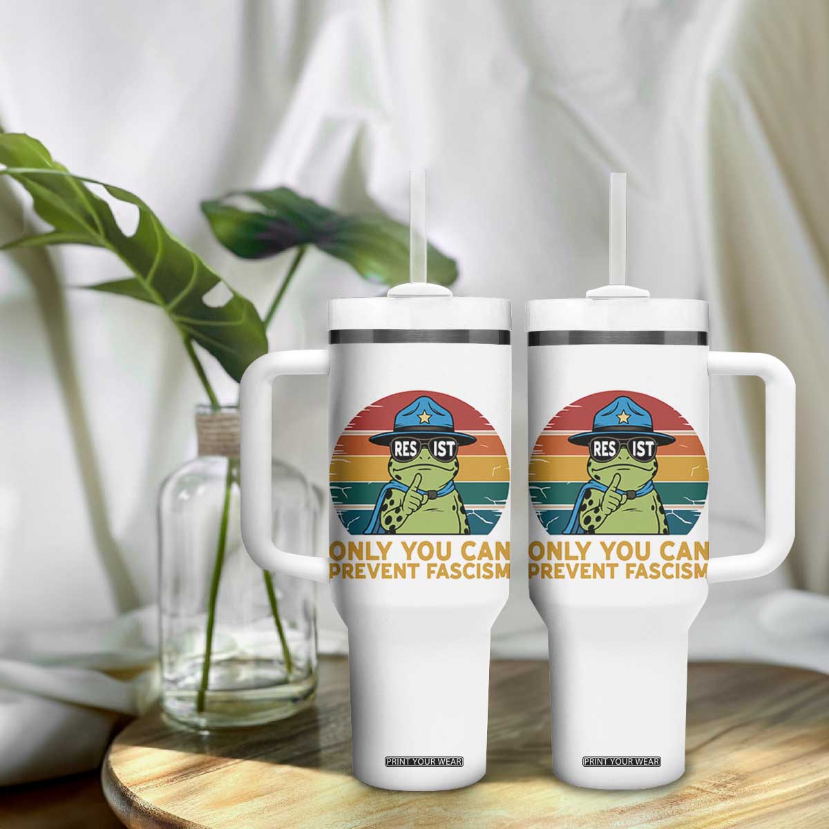 Only You Can Prevent Fascism Tumbler With Handle Funny Portland Frog Protest Gift TS12 Print Your Wear