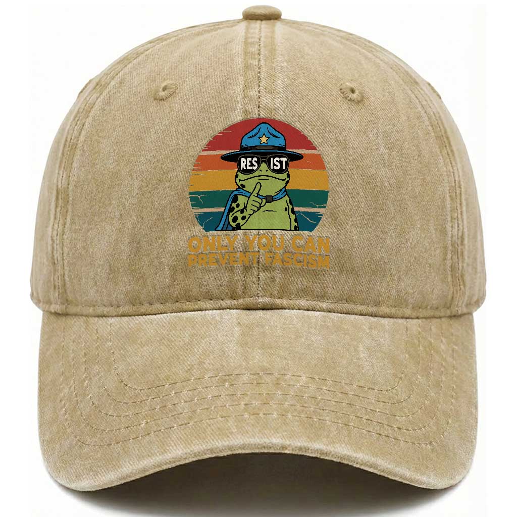 Only You Can Prevent Fascism Washed Cotton Baseball Cap Funny Portland Frog Protest Gift TS12 Print Your Wear