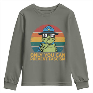 Only You Can Prevent Fascism Youth Sweatshirt Funny Portland Frog Protest Gift TS12 Military Green Print Your Wear