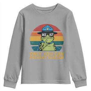 Only You Can Prevent Fascism Youth Sweatshirt Funny Portland Frog Protest Gift TS12 Sport Gray Print Your Wear