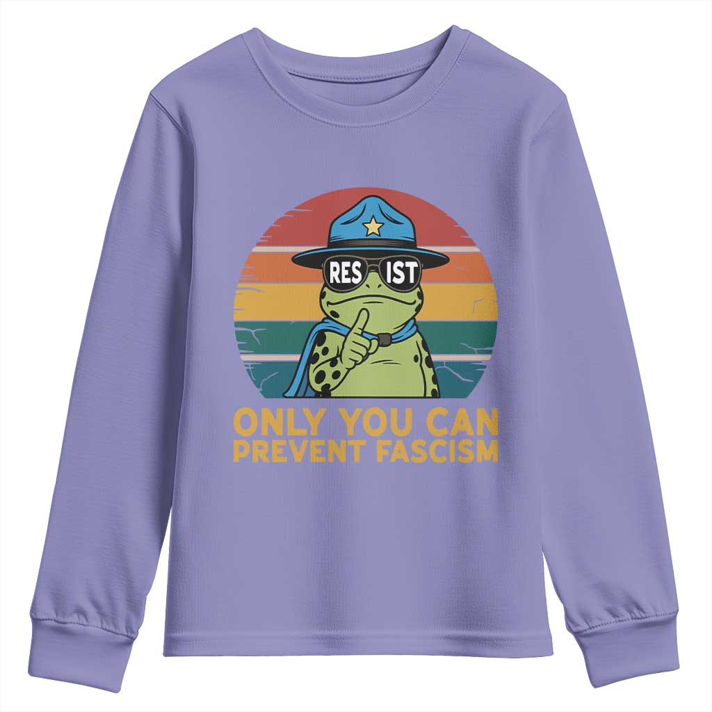 Only You Can Prevent Fascism Youth Sweatshirt Funny Portland Frog Protest Gift TS12 Violet Print Your Wear