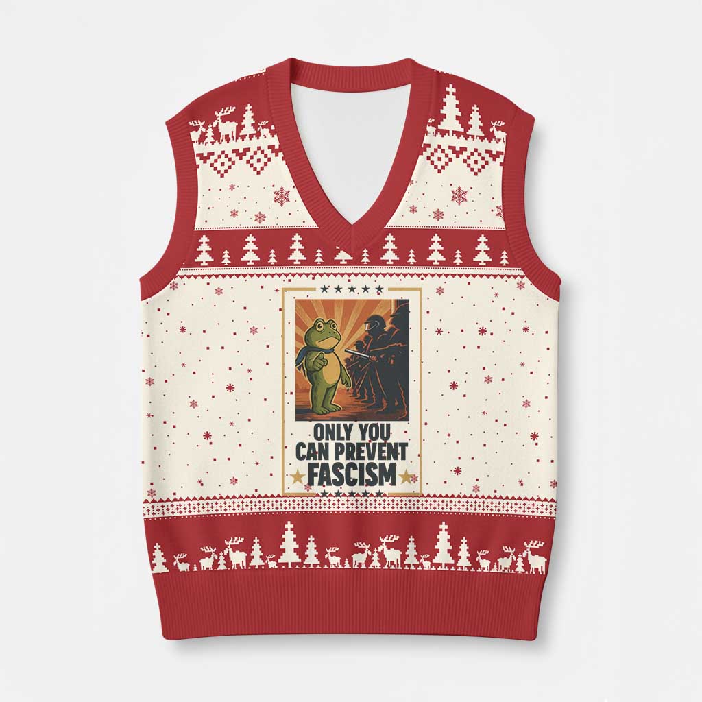 Funny Portland Frog Protest V-Neck Knit Sweater Vest Only You Can Prevent Fascism Gift TS12 Beige Red Print Your Wear