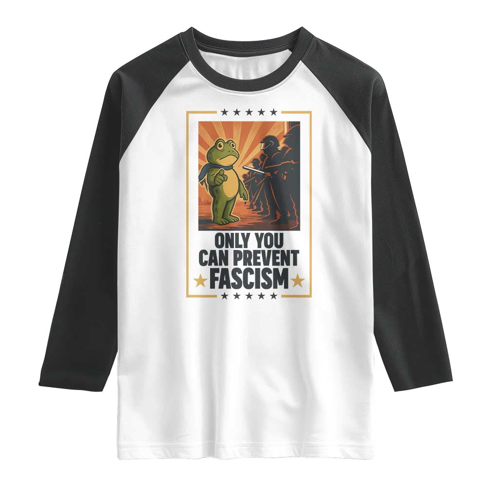 Funny Portland Frog Protest Raglan Shirt Only You Can Prevent Fascism Gift - Print Your Wear