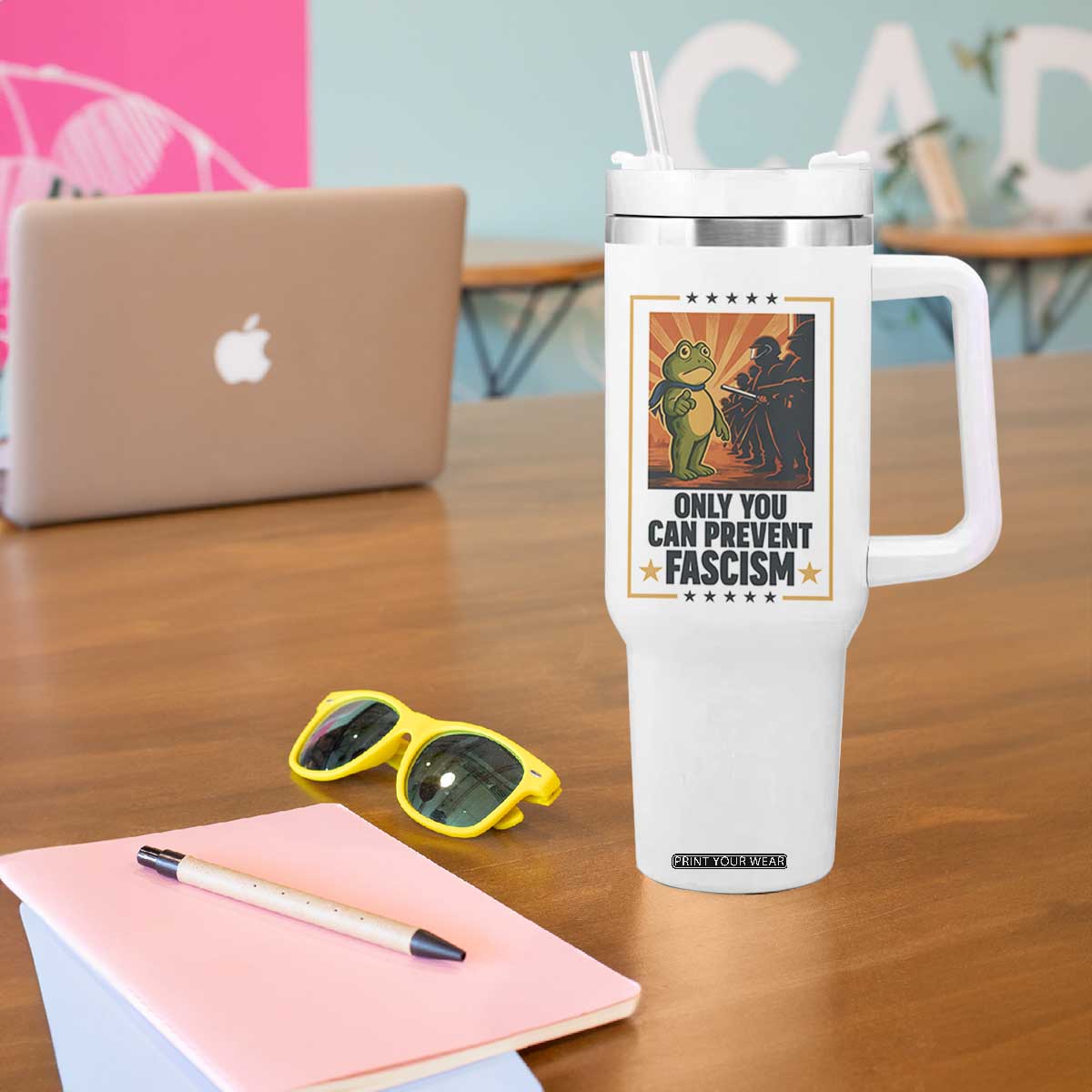 Funny Portland Frog Protest Tumbler With Handle Only You Can Prevent Fascism Gift TS12 Print Your Wear