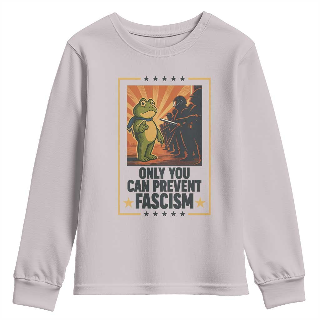 Funny Portland Frog Protest Youth Sweatshirt Only You Can Prevent Fascism Gift TS12 Ice Gray Print Your Wear
