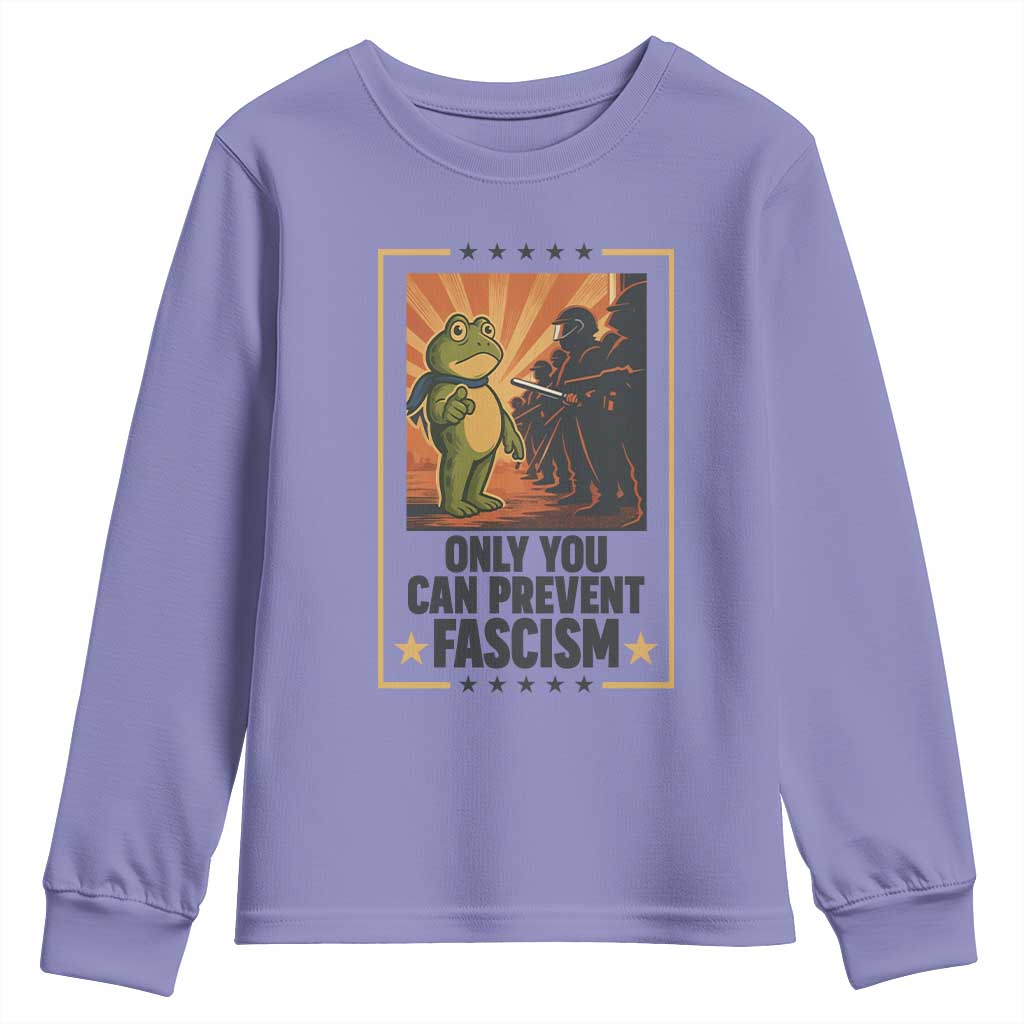 Funny Portland Frog Protest Youth Sweatshirt Only You Can Prevent Fascism Gift TS12 Violet Print Your Wear