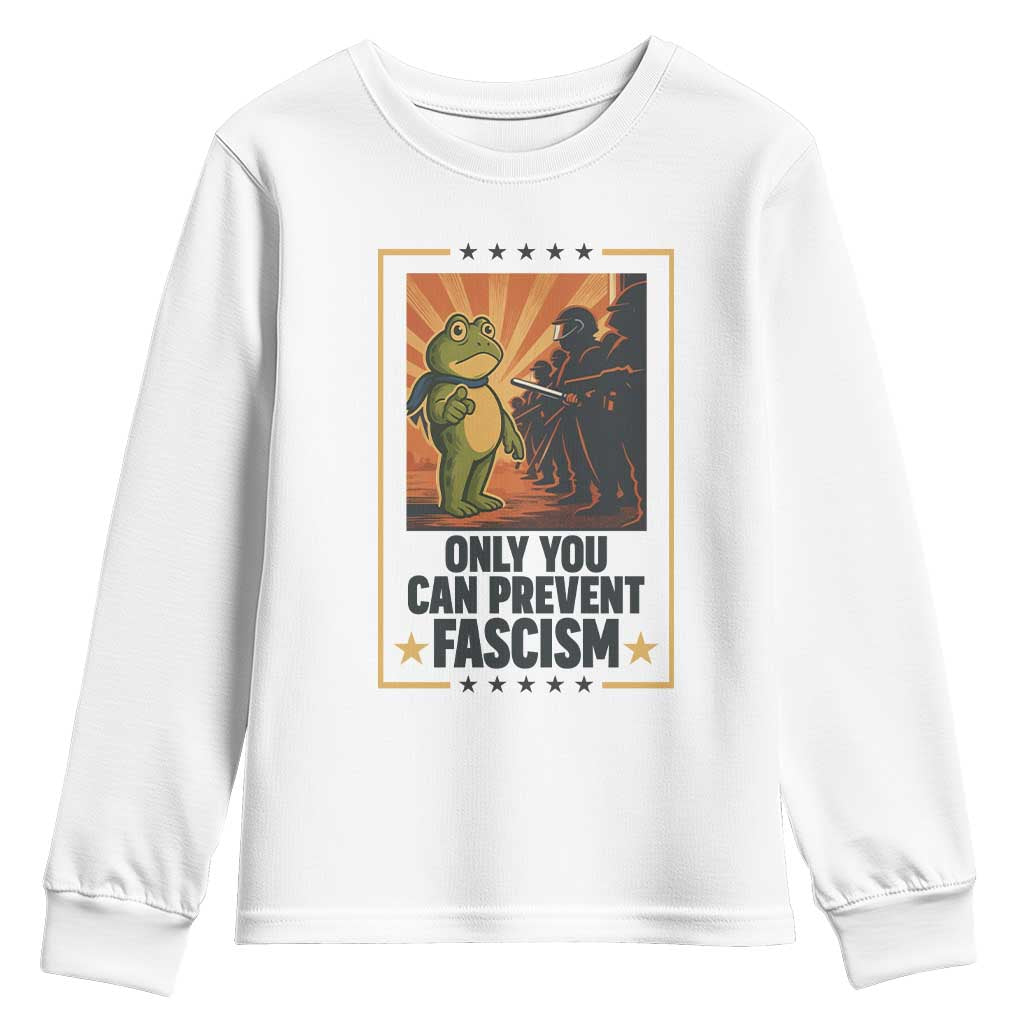 Funny Portland Frog Protest Youth Sweatshirt Only You Can Prevent Fascism Gift TS12 White Print Your Wear