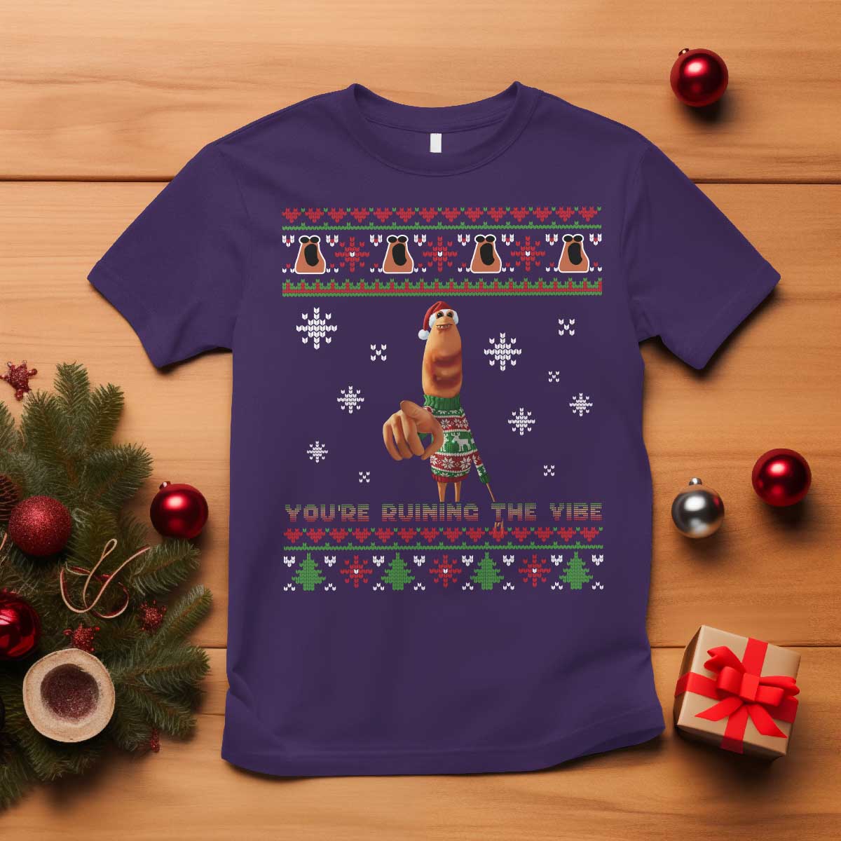 Funny Marcus The Worm You Are Ruining The Vibe T Shirt Ugly Christmas Gift TS12 Purple Print Your Wear