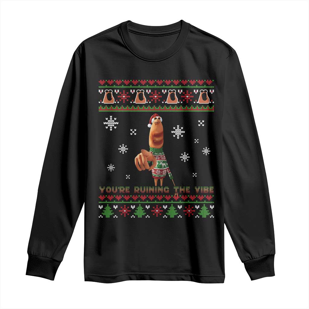 Funny Marcus The Worm You Are Ruining The Vibe Long Sleeve Shirt Ugly Christmas Gift TS12 Black Print Your Wear