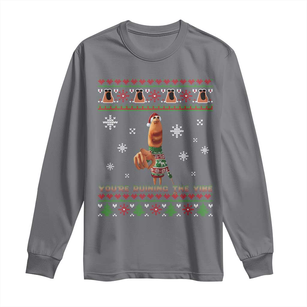Funny Marcus The Worm You Are Ruining The Vibe Long Sleeve Shirt Ugly Christmas Gift TS12 Charcoal Print Your Wear