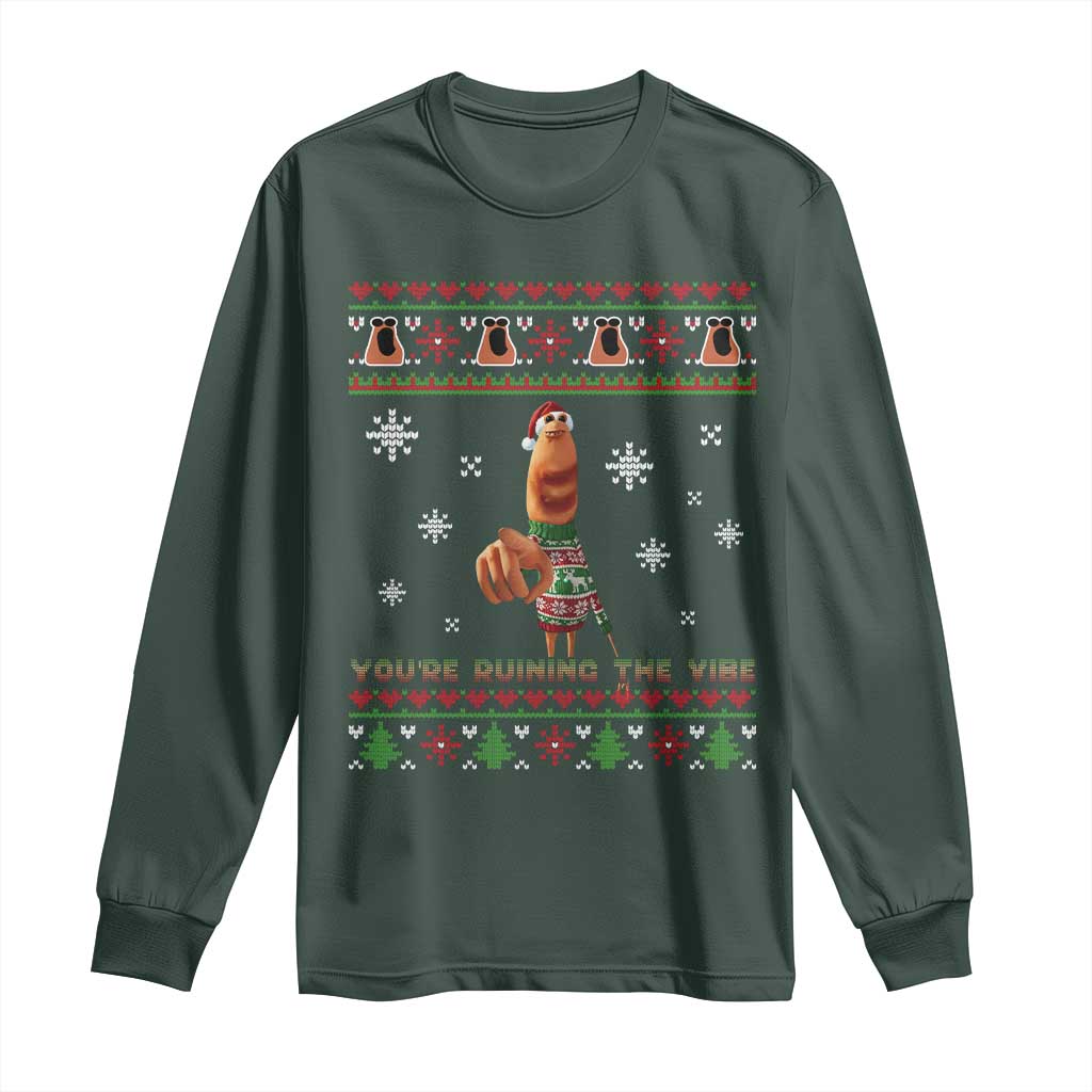 Funny Marcus The Worm You Are Ruining The Vibe Long Sleeve Shirt Ugly Christmas Gift TS12 Dark Forest Green Print Your Wear