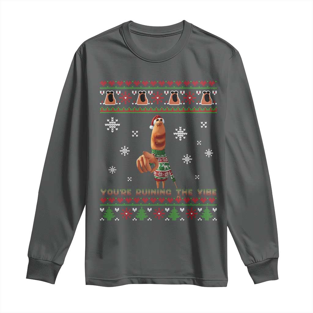 Funny Marcus The Worm You Are Ruining The Vibe Long Sleeve Shirt Ugly Christmas Gift TS12 Dark Heather Print Your Wear