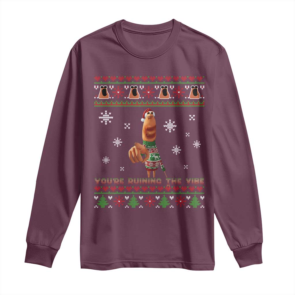 Funny Marcus The Worm You Are Ruining The Vibe Long Sleeve Shirt Ugly Christmas Gift TS12 Maroon Print Your Wear