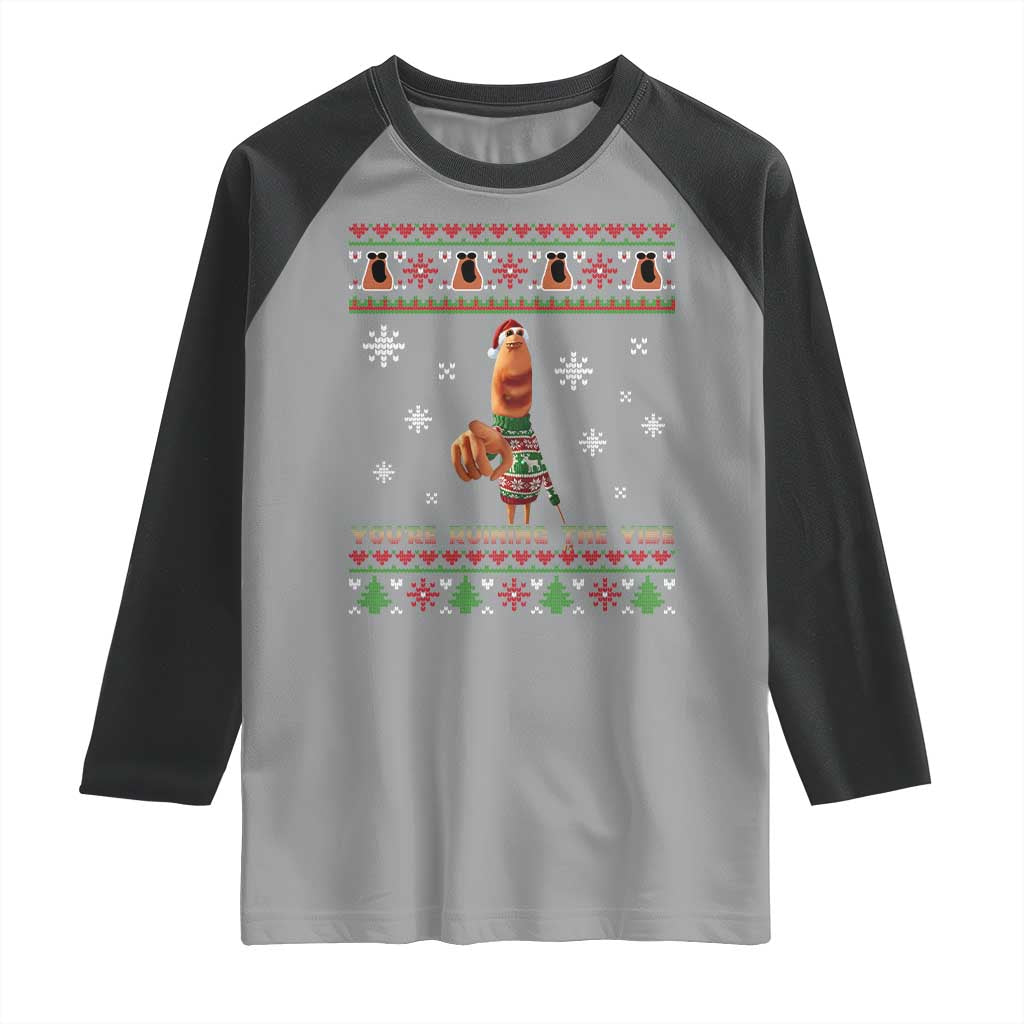 Funny Marcus The Worm You Are Ruining The Vibe Raglan Shirt Ugly Christmas Gift TS12 Sport Gray Black Print Your Wear