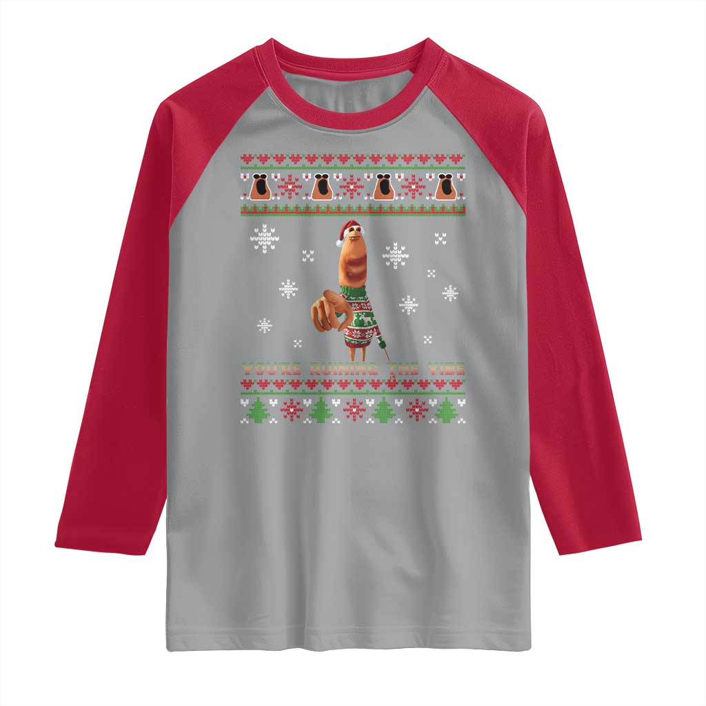 Funny Marcus The Worm You Are Ruining The Vibe Raglan Shirt Ugly Christmas Gift TS12 Sport Gray Red Print Your Wear