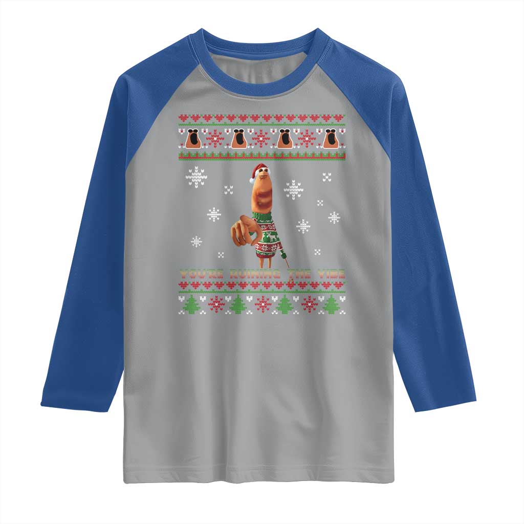 Funny Marcus The Worm You Are Ruining The Vibe Raglan Shirt Ugly Christmas Gift TS12 Sport Gray Royal Print Your Wear