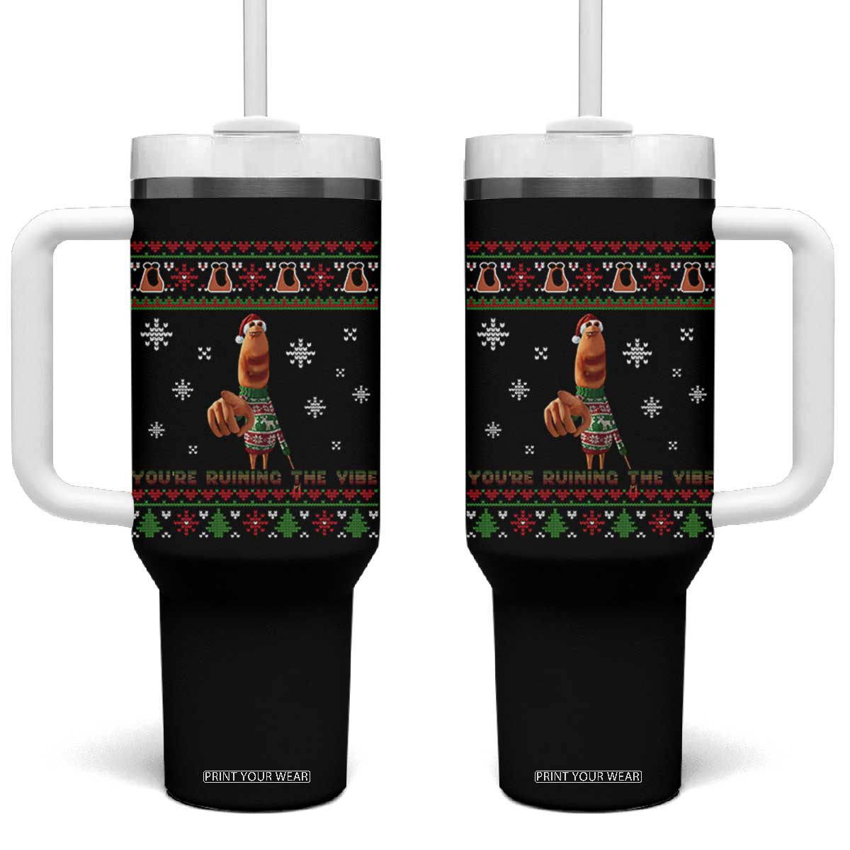 Funny Marcus The Worm You Are Ruining The Vibe Tumbler With Handle Ugly Christmas Gift - Print Your Wear