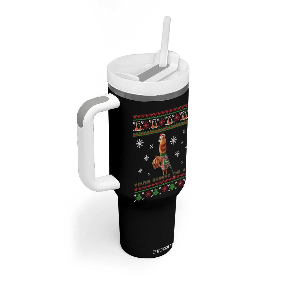 Funny Marcus The Worm You Are Ruining The Vibe Tumbler With Handle Ugly Christmas Gift - Print Your Wear
