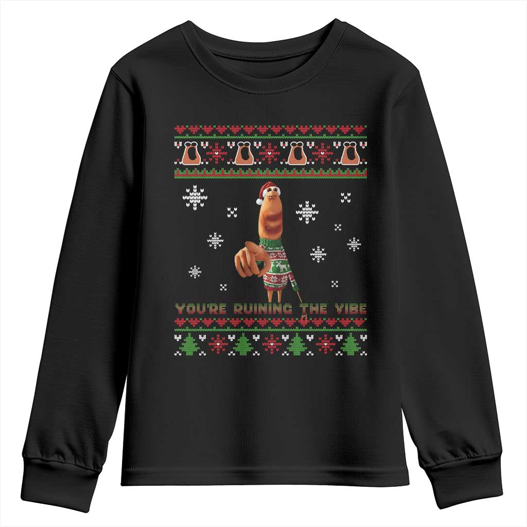 Funny Marcus The Worm You Are Ruining The Vibe Youth Sweatshirt Ugly Christmas Gift TS12 Black Print Your Wear