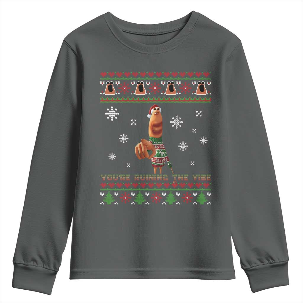 Funny Marcus The Worm You Are Ruining The Vibe Youth Sweatshirt Ugly Christmas Gift TS12 Dark Heather Print Your Wear