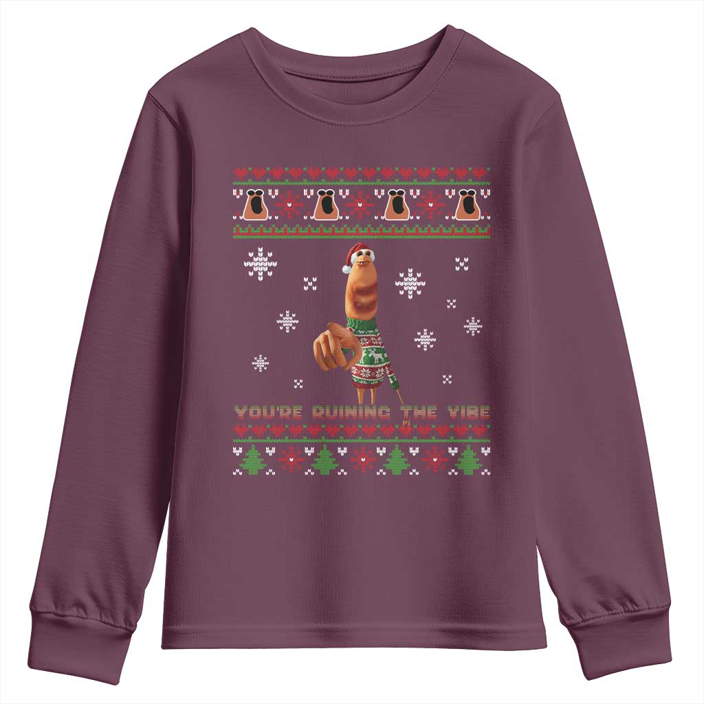 Funny Marcus The Worm You Are Ruining The Vibe Youth Sweatshirt Ugly Christmas Gift TS12 Maroon Print Your Wear