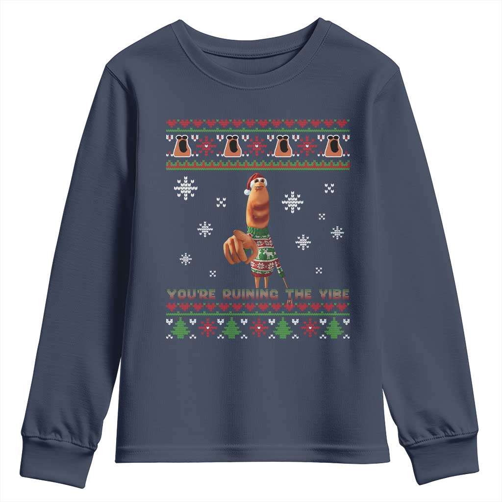 Funny Marcus The Worm You Are Ruining The Vibe Youth Sweatshirt Ugly Christmas Gift TS12 Navy Print Your Wear