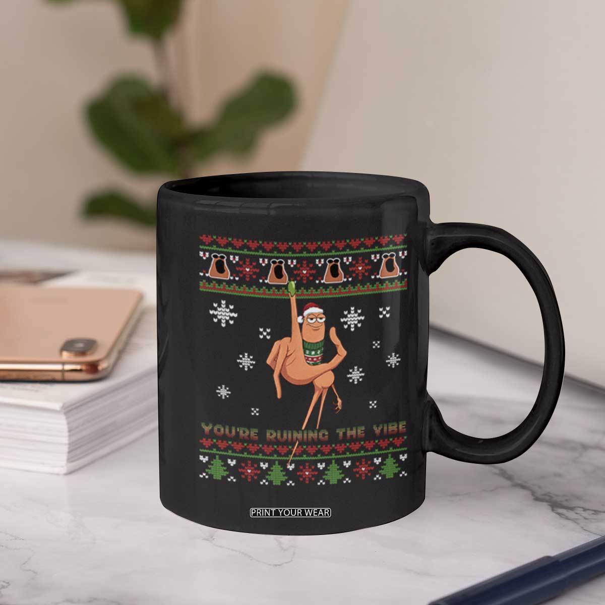 You Are Ruining The Vibe Coffee Mug Ugly Christmas Marcus The Worm Meme Gift - Print Your Wear