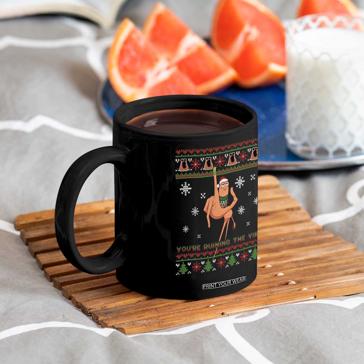 You Are Ruining The Vibe Coffee Mug Ugly Christmas Marcus The Worm Meme Gift - Print Your Wear