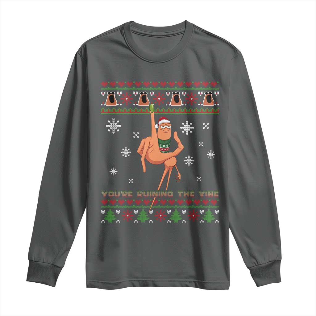 You Are Ruining The Vibe Long Sleeve Shirt Ugly Christmas Marcus The Worm Meme Gift TS12 Dark Heather Print Your Wear