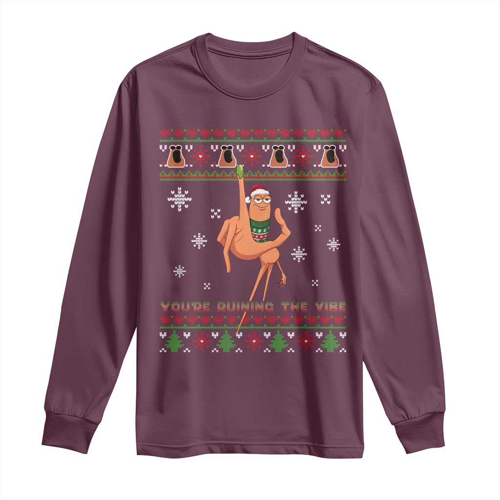 You Are Ruining The Vibe Long Sleeve Shirt Ugly Christmas Marcus The Worm Meme Gift TS12 Maroon Print Your Wear