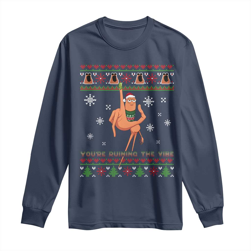 You Are Ruining The Vibe Long Sleeve Shirt Ugly Christmas Marcus The Worm Meme Gift TS12 Navy Print Your Wear
